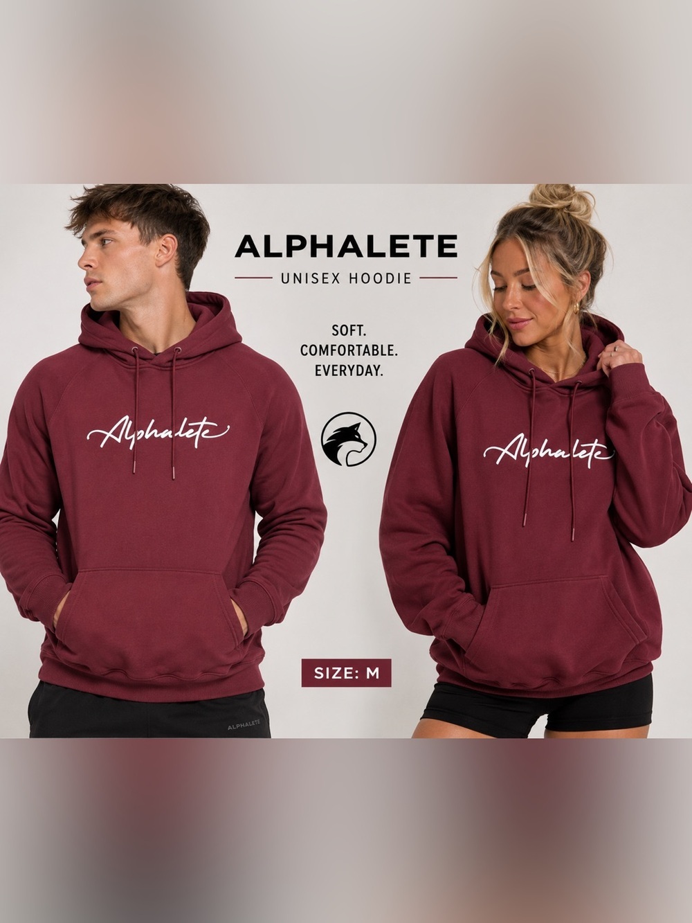 Alphalete Script Logo Hoodie Burgundy Fleece Pullover Unisex Medium